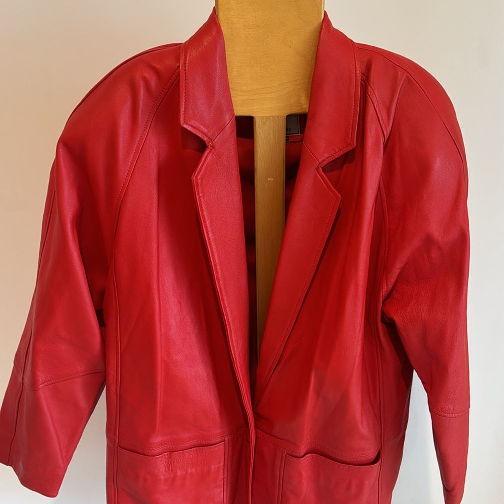 Women's Red Leather Vintage Jacket - Picture 2 of 14